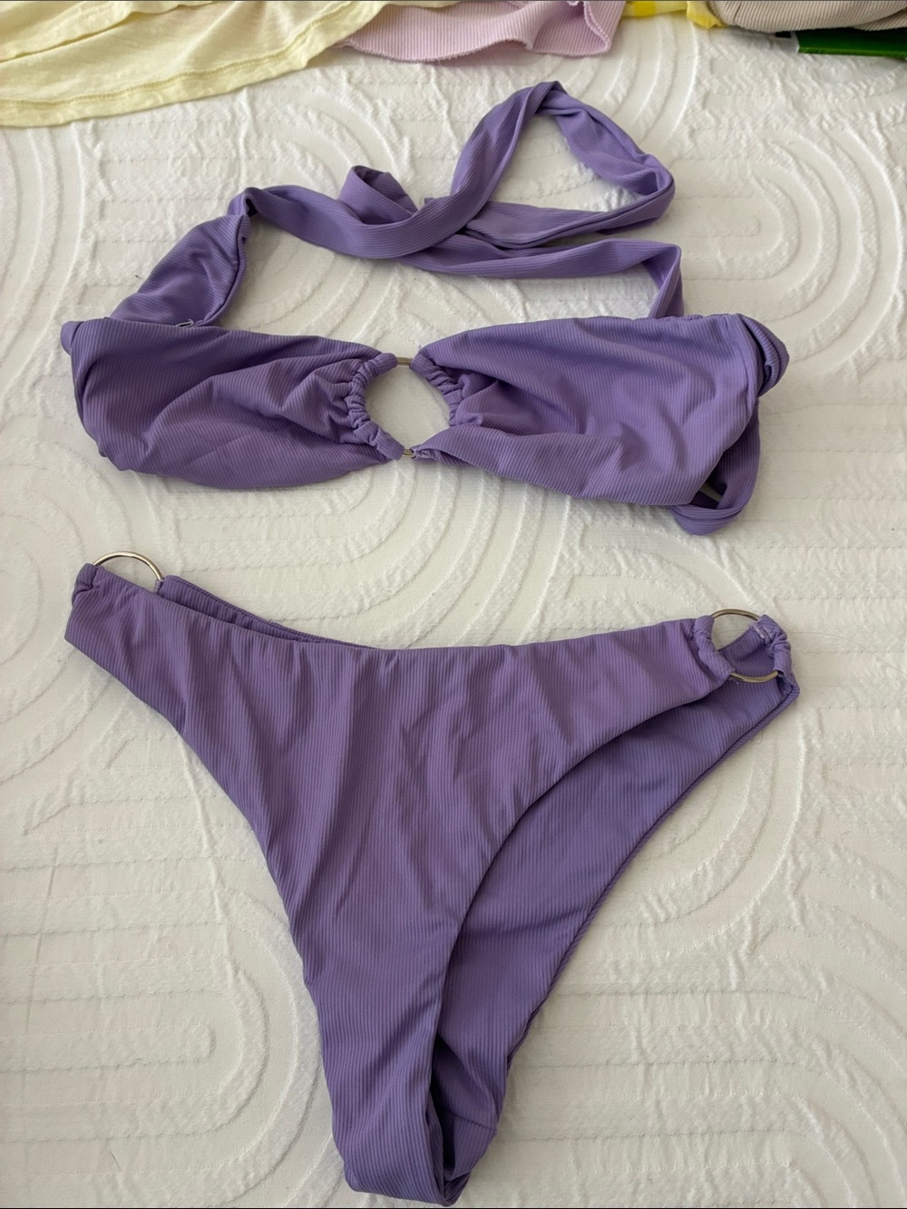Lavender Ring-Detail Tie Halter Bikini Set - Women Swim Bikinis